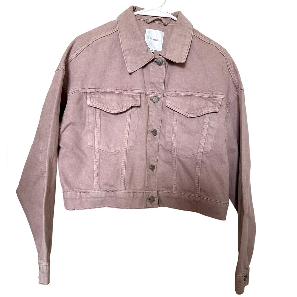 Dynamite Pink Cord Cropped Denim Jacket